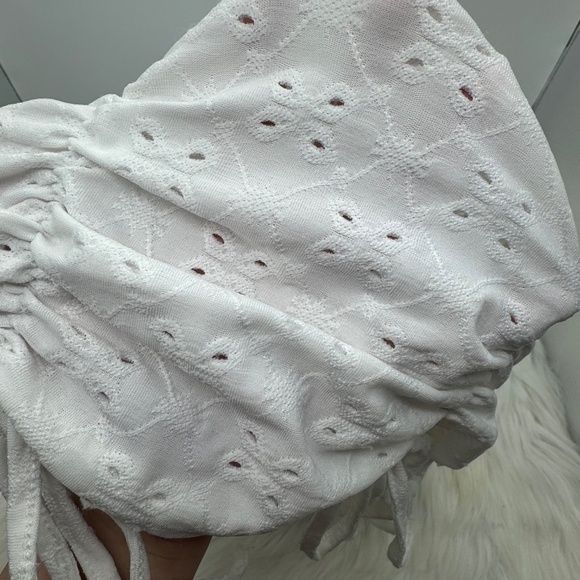 Puff Sleeve Frill Detail Faux Drawstring Ruched Top - Picture 5 of 5